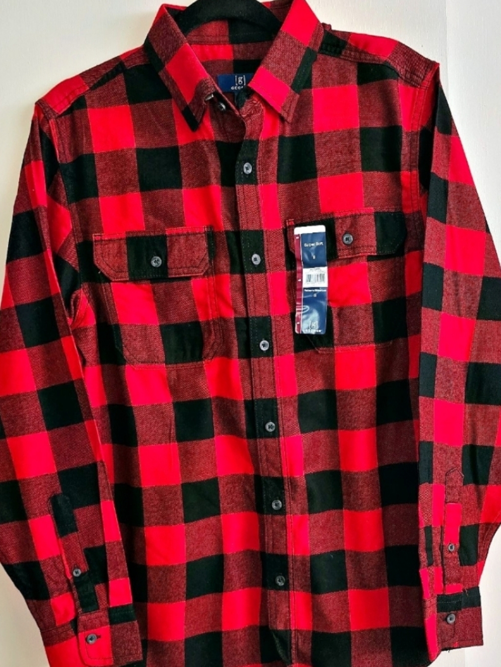 Men's Red & Black Buffalo Plaid Button-Up Shirt, Lighweight